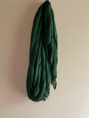 Green Chiffon dupatta with beaded tassels boho gremlin golbin whimsigoth desi